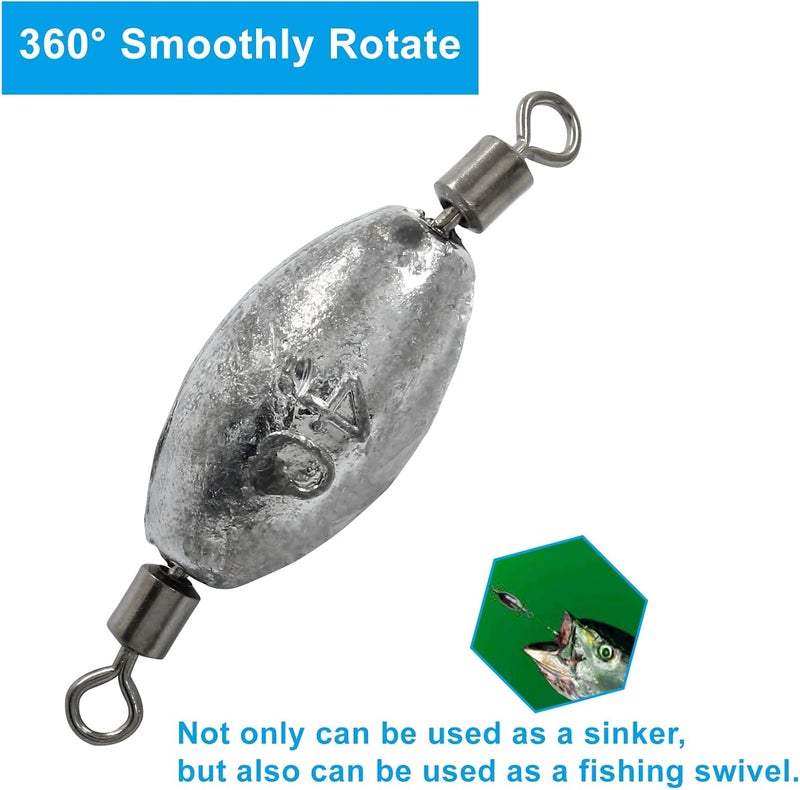 Uenhoy Fishing Weights Inline Trolling Fishing Sinker Tackle with Inner Swivels, Oval Drop Casting Fishing Weight Sinkers - Image 5